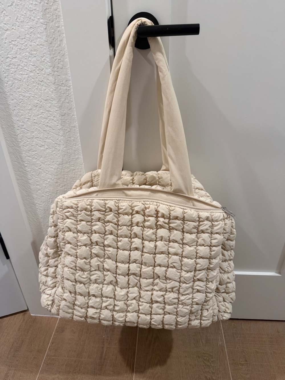 Cream Quilted Tote Bag - Soft Puffer Shoulder Bag